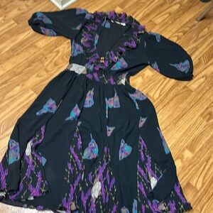 Assorti for Susan Freis Vintage 80’s Blk Floral Sheer Flowy Beaded neck dress